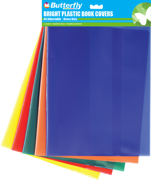 Butterfly Adjustable A4 Brilliant Bright Plastic Slip On Book Covers 5's
