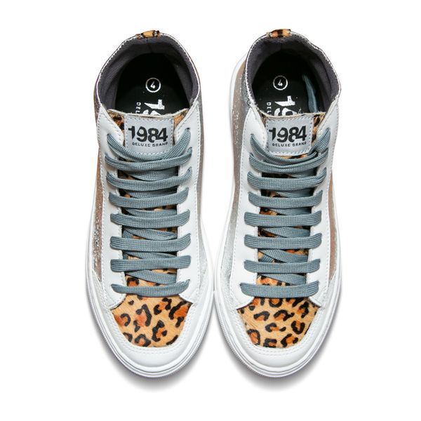 1984 Deluxe Brand Metallic Silver &amp; Cheetah Print High Top Sneakers