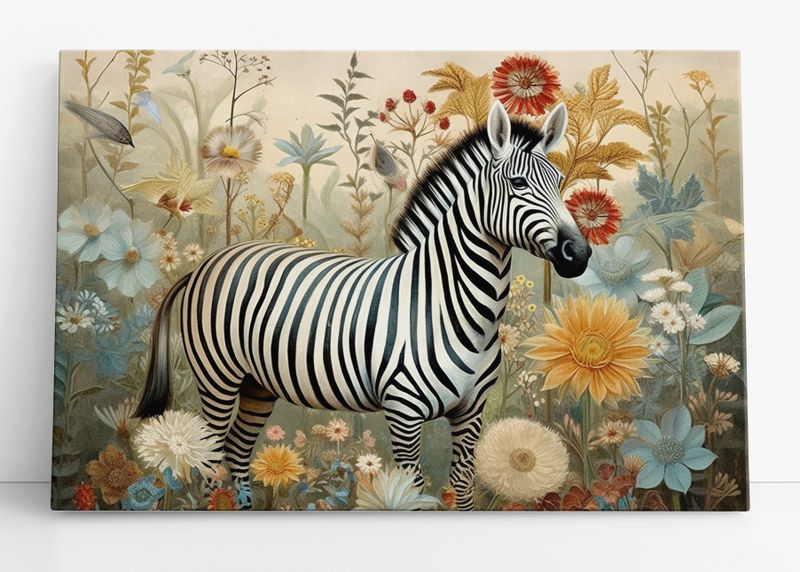 Vintage Botanical Zebra, Ready-To-Hang Canvas Wall Art, 60 x 90cm (A1+)