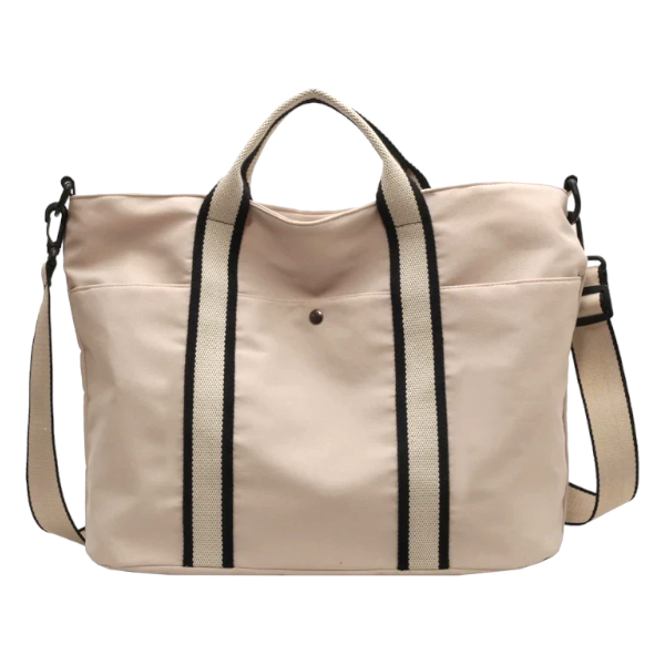 Large Tote Bag with Adjustable Strap and Top Handle - Black and Beige