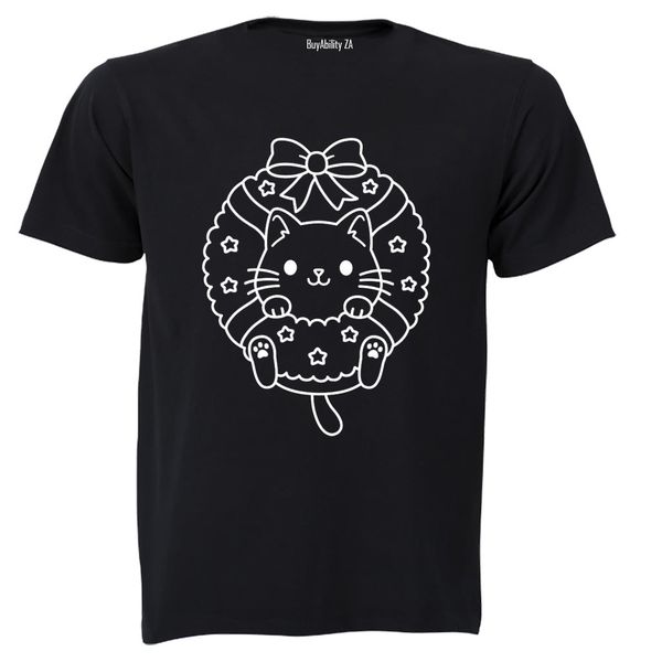 Christmas Kitten Wreath - Kids T-Shirt