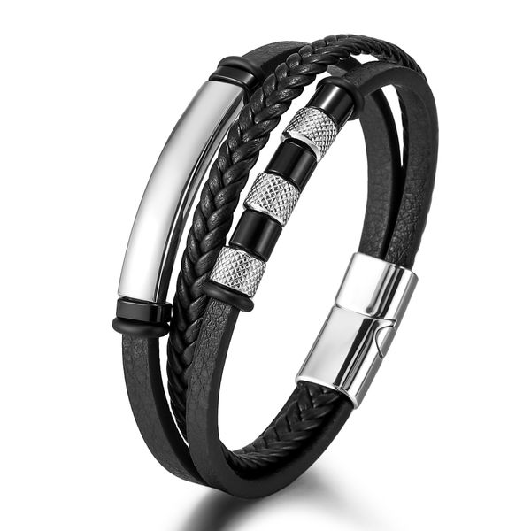 Fashion Commute Braided PU Leather Rope Mens Bracelet Zinc Alloy Magnetic