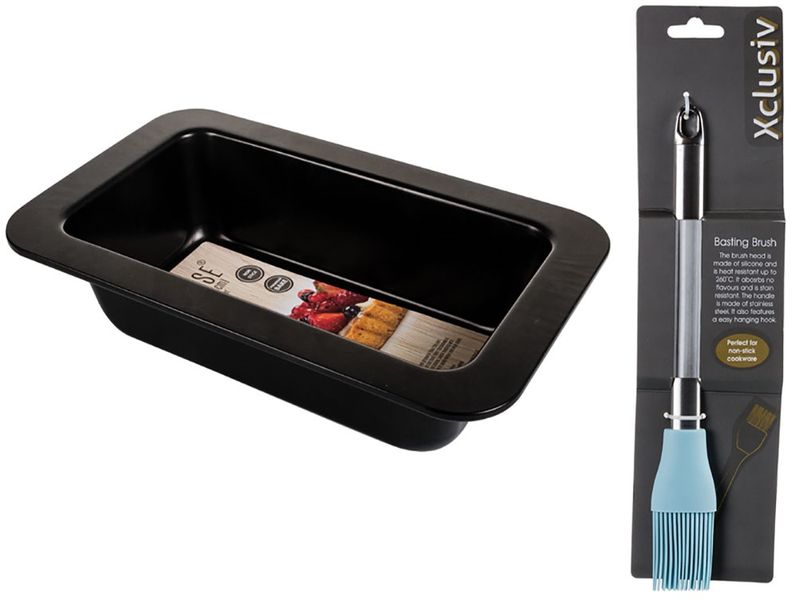 Non Stick Loaf Pan 24x13x6cm + Pastry Brushes Silicone + Green Oven Mitt Canvas