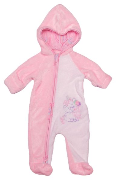 Velour Fleece Two Way Zipper Hooded Babygro