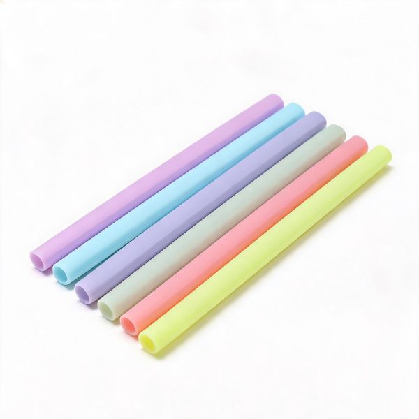 Reusable Food Grade Silicone Straw: 6 Piece Colorful Washable Set