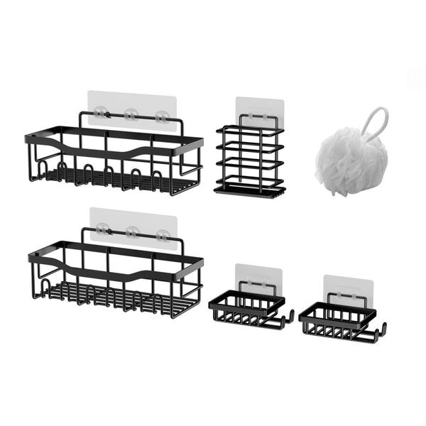 6 Pieces Storage Rack Set Non-Drill Wall-Mounted Shelf for Bathroom