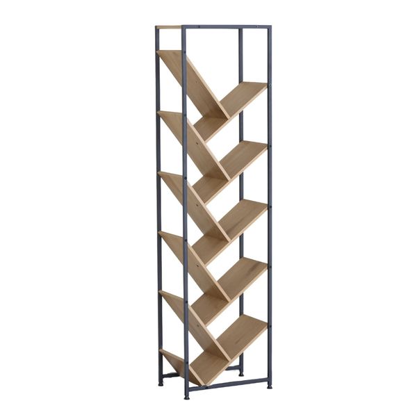 Bragg Essential Zigzag Bookshelf Display Rack, Oak &amp; Black