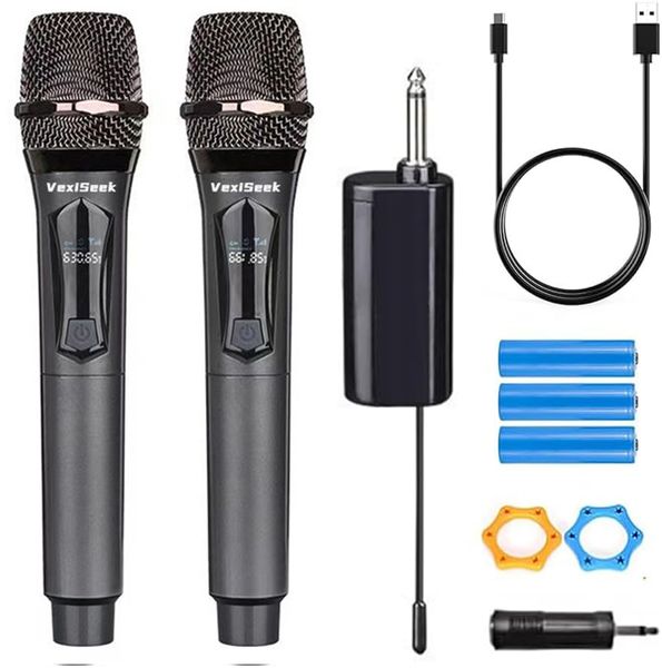 Rechargeable UHF Wireless Dual Microphone System for Karaoke and PA