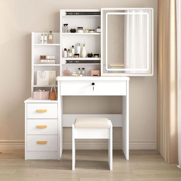 Dressing Table with Mirror Dresser Drawers&amp;Lights