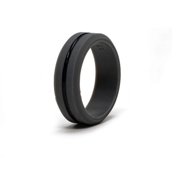 Silicone Ring- Duarable Grey Wedding and bWith Black Stripe
