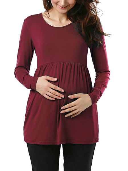 Abasolute Maternity Long Sleeve Gathered Top Berry