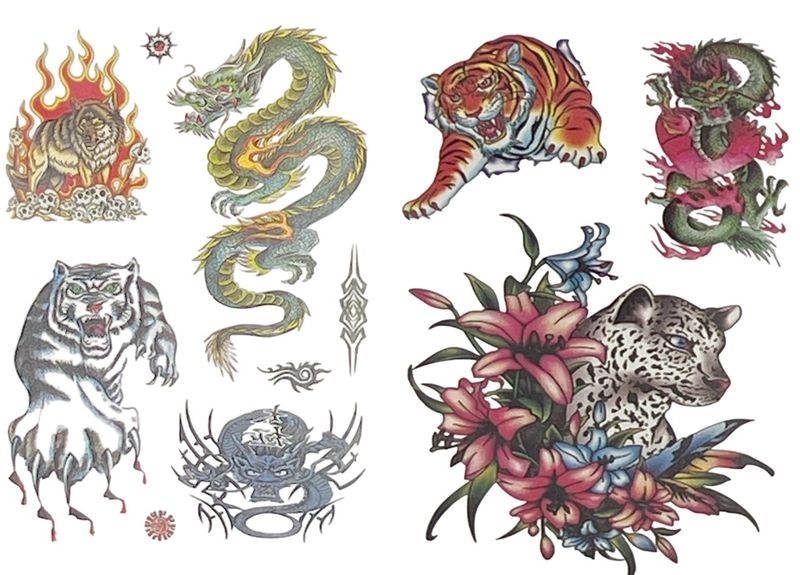 Unleash the Beast: 20 Sets of Dragon and Tiger Temporary Tattoos for Kids