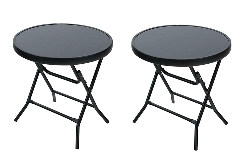 Round 60cm Perla Fold Up Glass Top Tables - Set 0f 2