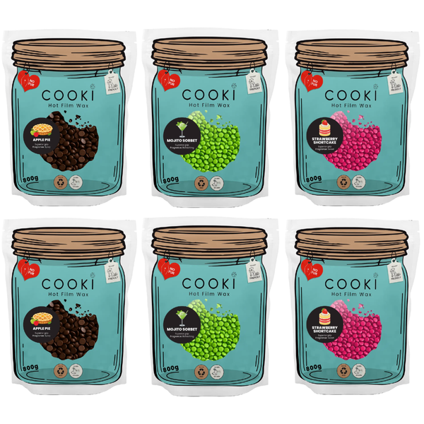 Cooki (Apple, Mojito Sorbet, Strawberry) Hot Film Wax 6 Pc Home use hot wax