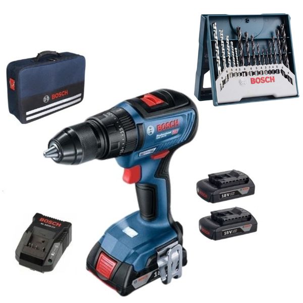 Bosch Impact Drill Driver GSB18V-50 with 3x1.5Ah Batteries, 15 piece Drill Bits
