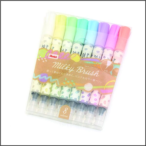 Pentel Milky Brush Pen - 8 Color Set