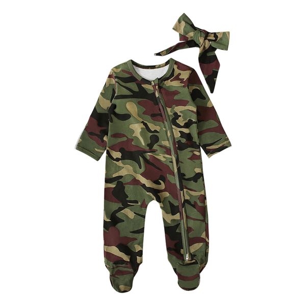Baby Boy Romper, Long Sleeve, Camouflage, Wrap-Style