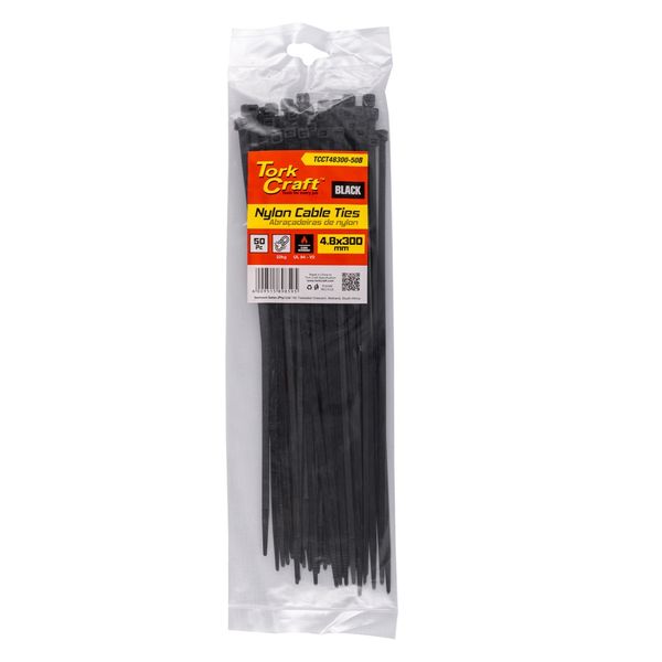 Tork Craft - Nylon Cable Ties 4.8mm X 300mm Black - 50 Pieces
