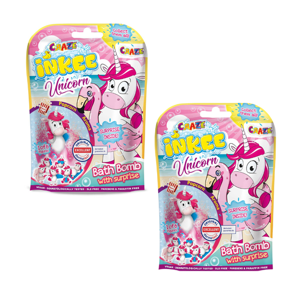 Craze Inkee Bath Bomb with Collectible Unicorn Beach Figurine - Pack of 2