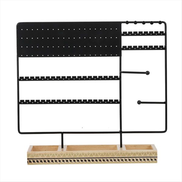Multifunction Jewelry Wood Base Ring Storage Box Earring Rack Black