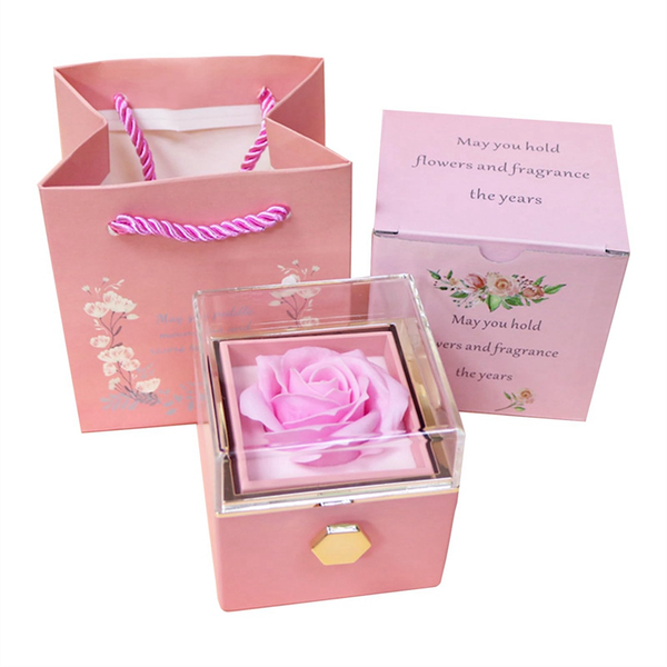 Rose Ring Box Rotates 360 Velvet Jewelry Eternal Rose Box ,Pink