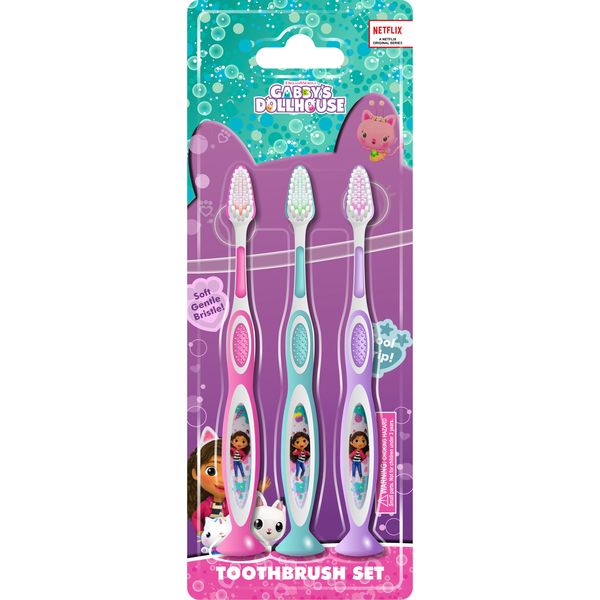 GABBY'S DOLLHOUSE by DreamWorks Official Licensed 3-Pack Kids Toothbrushes