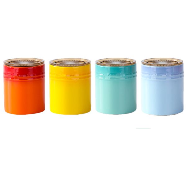 Set of 4 Colourful Ceramic Storage Jars with Airtight Lids - 400ml