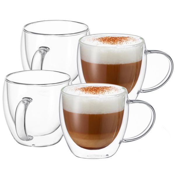 4Piece 250ml Glasses, Double Wall Coffee Glasses Mug for Espresso,Latte,Tea