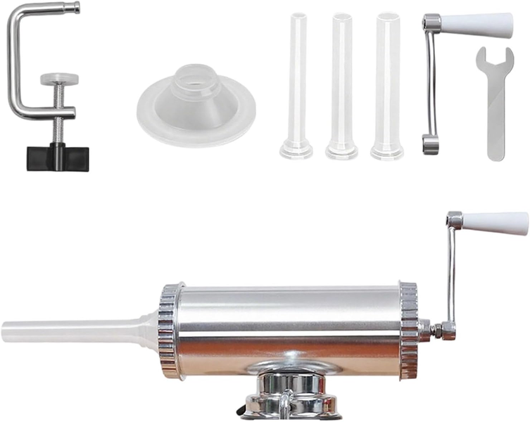Horizontal Sausage Stuffer Maker with 3 Tubes - Hand Crank Meat Grinder