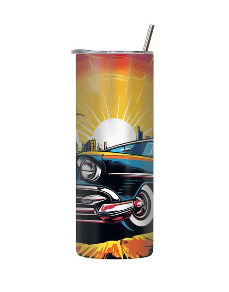 Yellow 20 Oz Tumbler with Lid Straw Trendy Old Vintage Car Graphic Gift 210