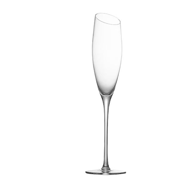 Handmade Crystal Glass Slanted Champagne Flute, Wedding Wine Glass,