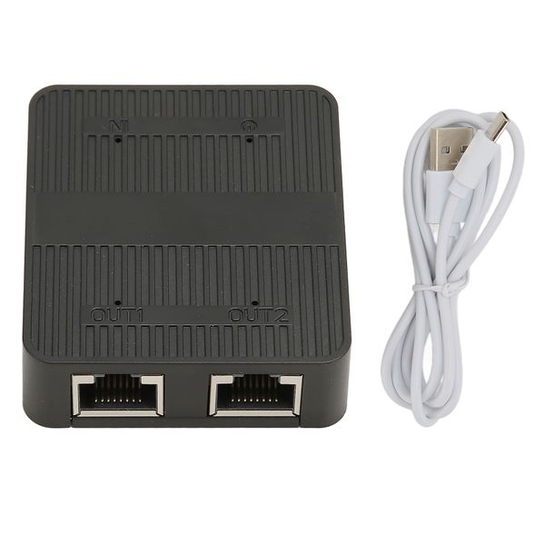 1-to-2 RJ45 Ethernet Splitter 1000Mbps with USB Power for PC/TV