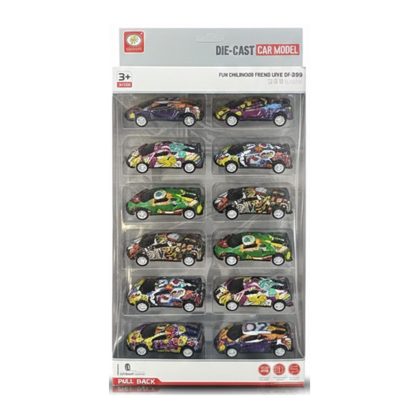 12-Piece Die-Cast Pull-Back Car Set - Mini Racing Vehicles for Kids