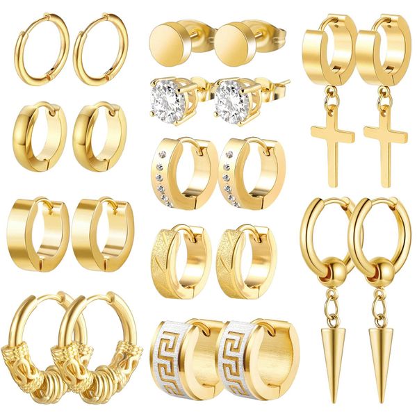 11 Pairs Gold Color Stainless Steel Overtang Earrings for Women