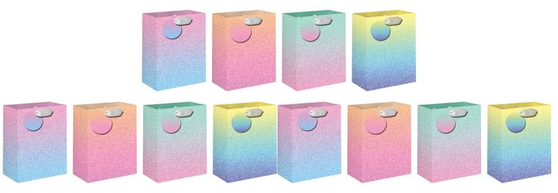 x12-Piece Rainbow Colour Design Gift Bags Set - 18 × 23 × 10cm