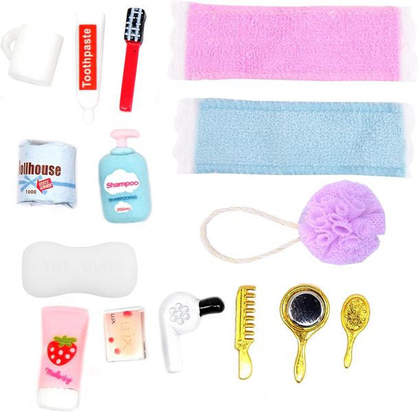 15 Pieces Dollhouse Mini Bathroom Makeup Tool Accessories