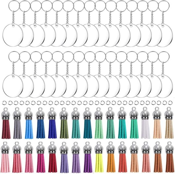 Acrylic Keychain Blanks Kit 30 Keychain Rings, Jump Rings, Clear Discs