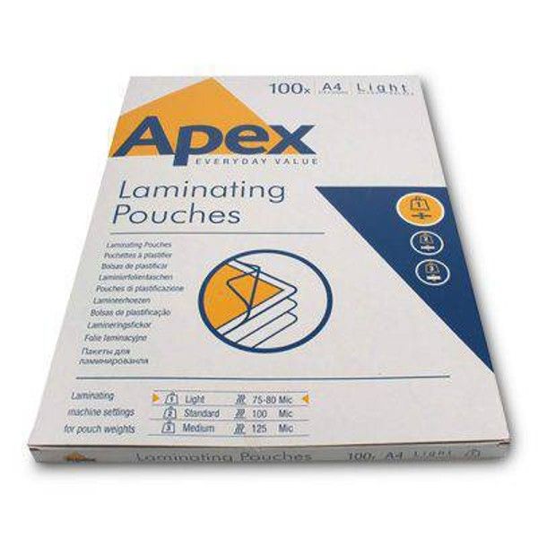 Apex Laminating Pouches Light A4 Gloss, 150 Micron, 100 Pack