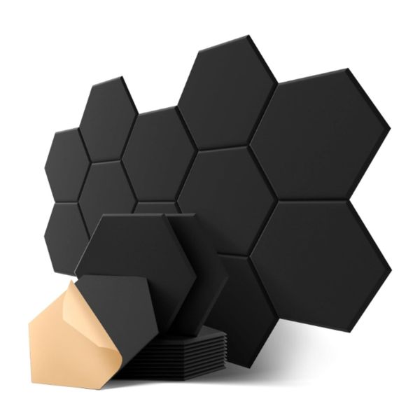 Acoustic Panels Echo-Less Hexagon Polyester Fibre+ Black (Pack of 12)