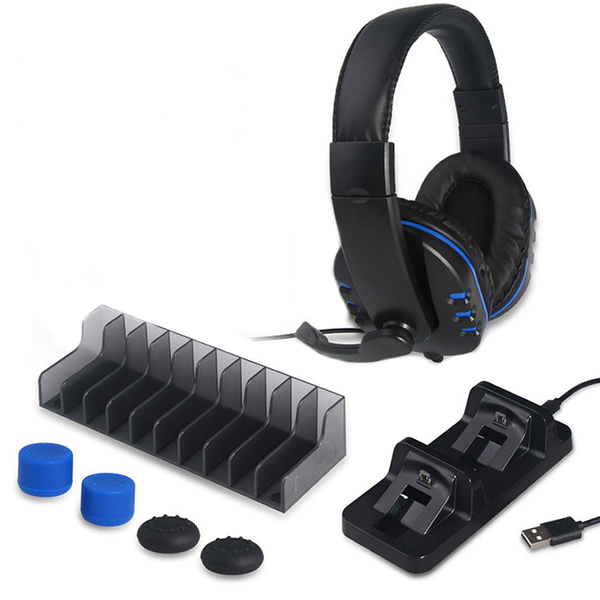 5 In 1 Charging Dock With Headphones, Game Stand, And Silicon Caps For PS4