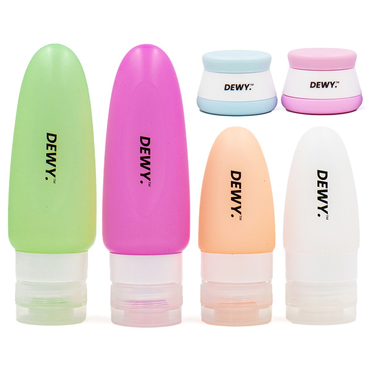 Dewy - Leakproof Silicone Travel Bottle & Cream Jar Set - 6 Piece (Multi)