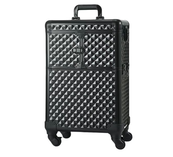 Pro Aluminum Rolling Makeup Case Salon Cosmetic Makeup Trolley Train Case