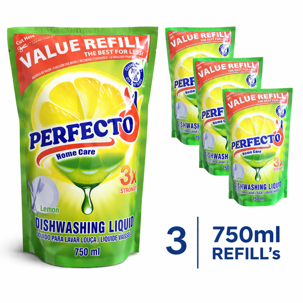 3 Pack | Dishwashing Liquid | Refill | Lemon | 750ml | Perfecto