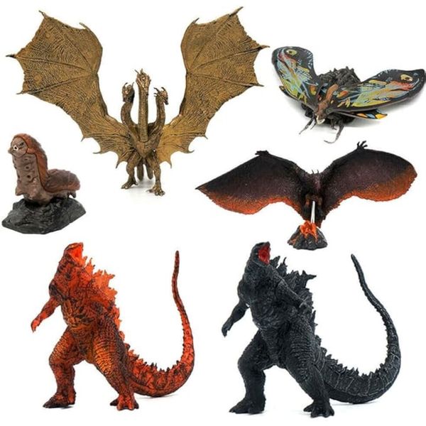 Set of 6 Godzilla Figurines, PVC, Authentic Details, Multicolor