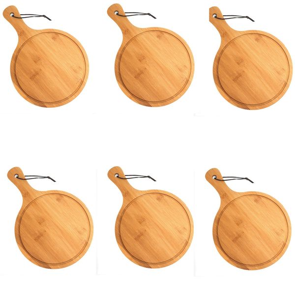 6 x Home Mart Organic Bamboo Round Pizza Serving Board Pizza Platter