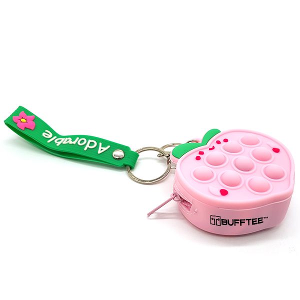 Bufftee Pop it Coin Purse Pop it Fidget Key Chain Keyring - Pink Berry
