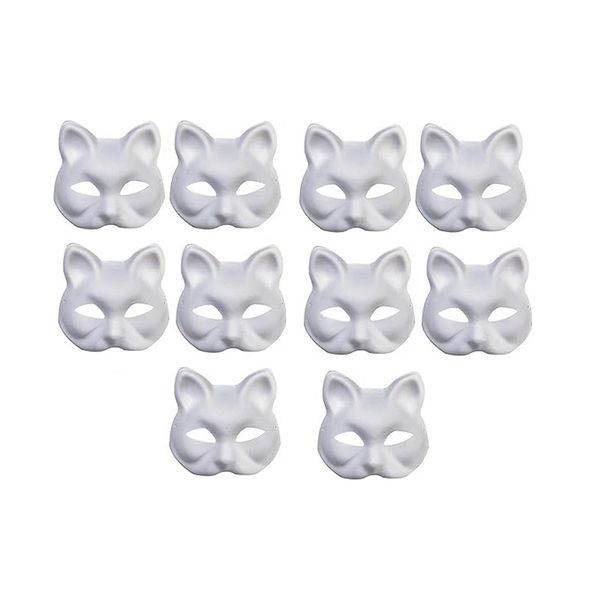 10 Pack Blank White Paper Cat Masks, Hand-Painted Graffiti Masks