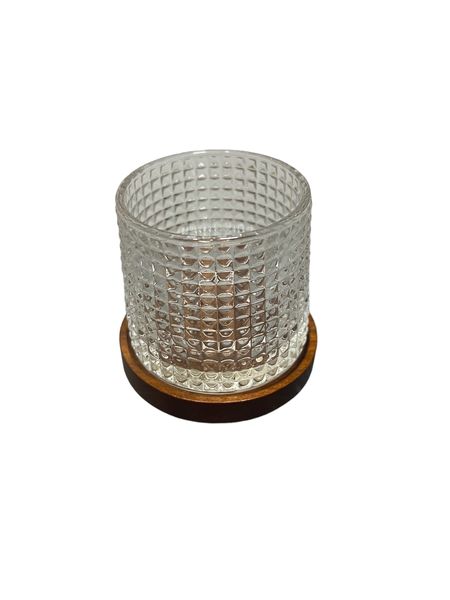 Crystal Whiskey Glass With Wooden Coaster