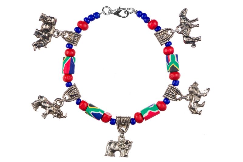 Africa's Legends - Big 5 Bracelet With SA Flag &amp; Your Fav Animals - SA Fimo