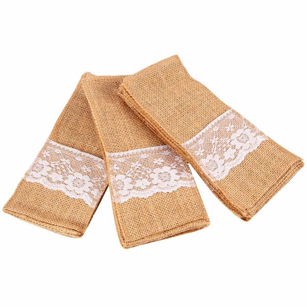 50 Pcs Natural Jute Cutlery Knives And Forks Cutlery Set Silverware Bag